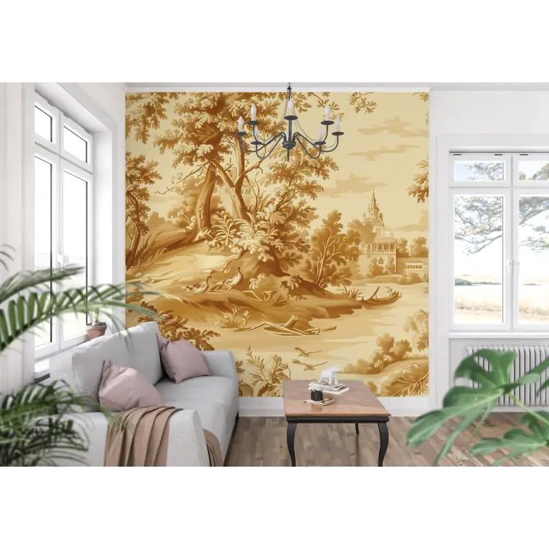 Papier Peint Toile De Jouy Paysage Jaune - panoramique tendance