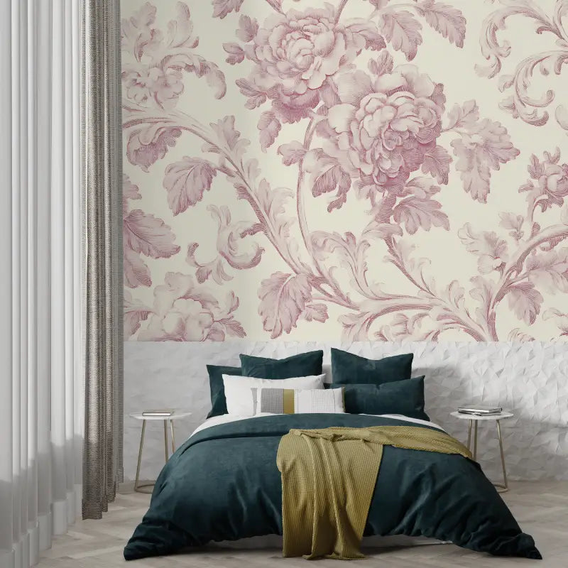 Papier Peint Toile De Jouy Rose Pale - tapisserie