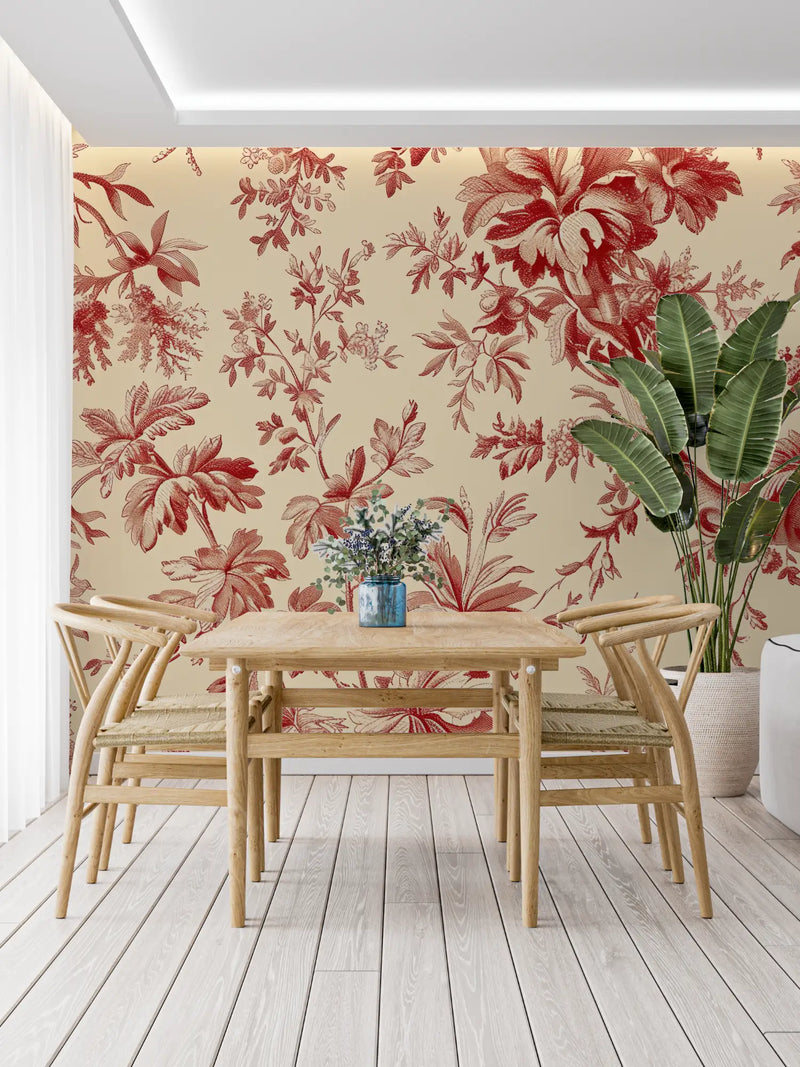 Papier Peint Toile De Jouy Rouge - panoramique tendance