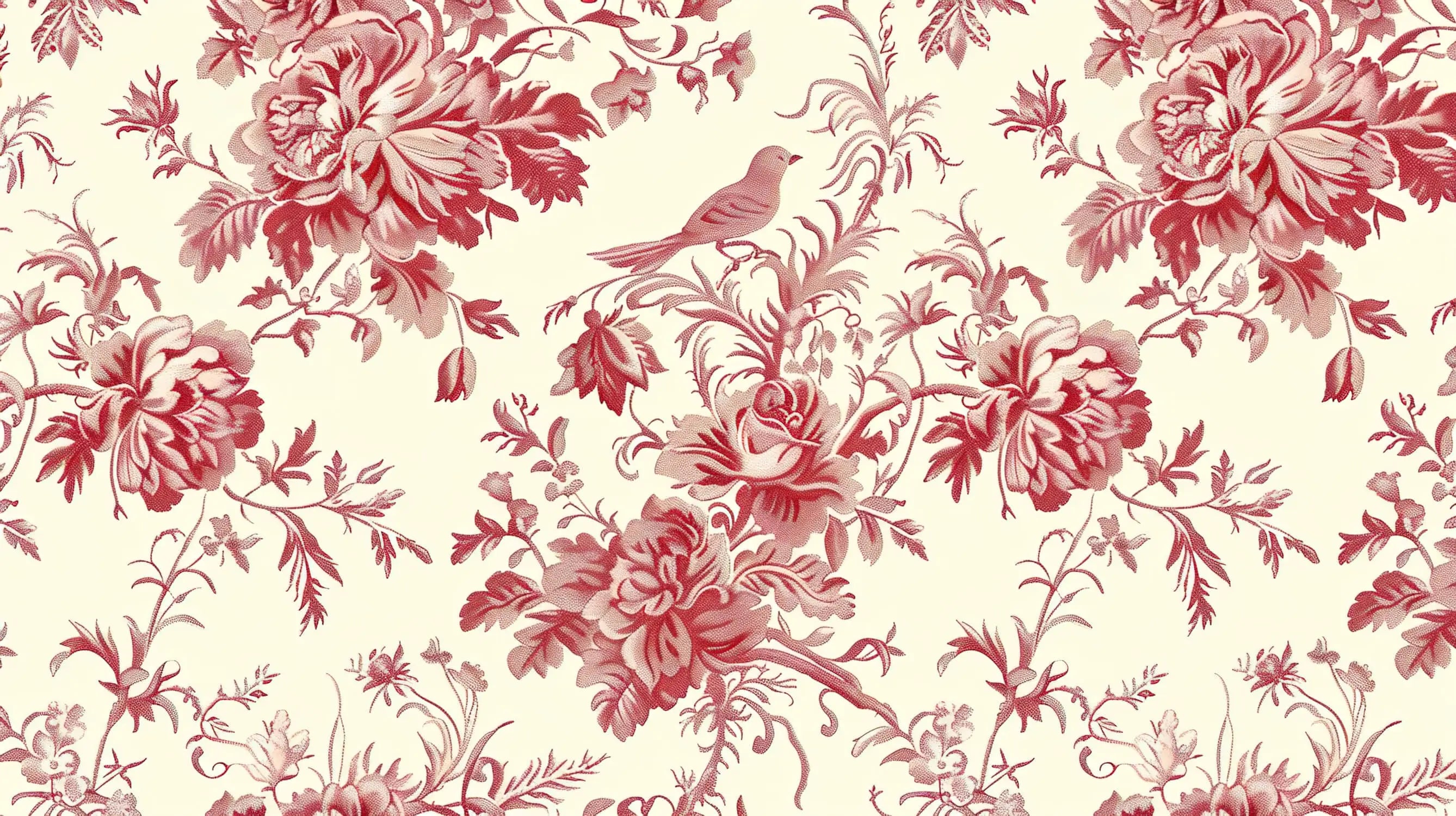 Papier Peint Toile De Jouy Rouge Oiseau