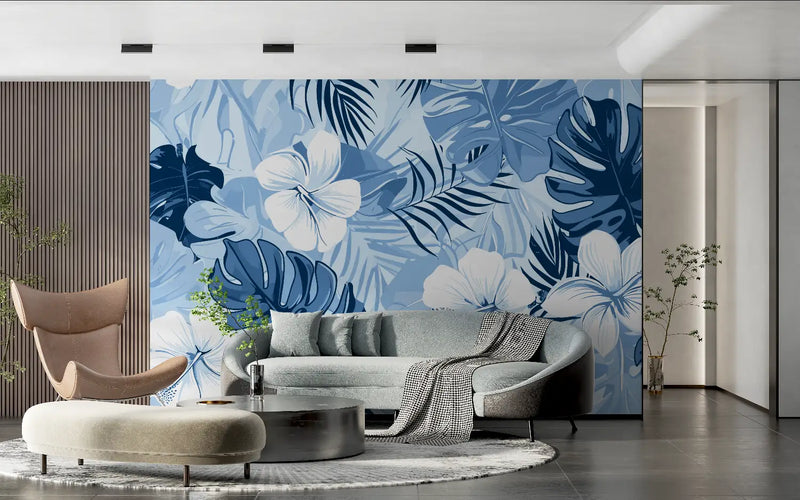 Papier Peint Tropical Bleu - tendance 2024