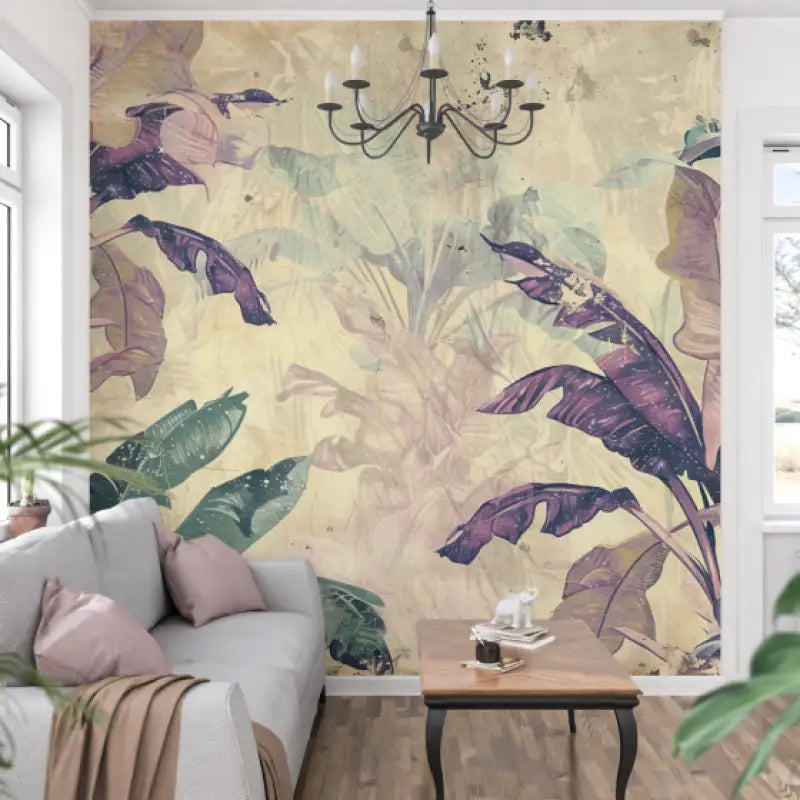 Papier Peint Violet Vintage Tropical - tapisserie