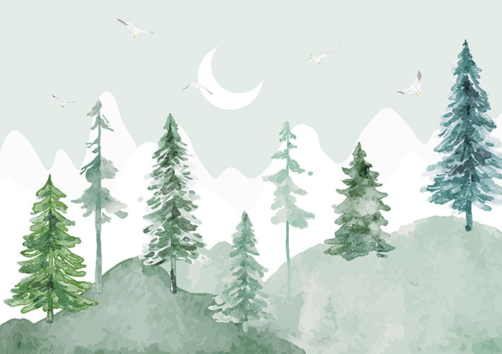 Classic Baby Wallpaper <br/> Green Forest Watercolor