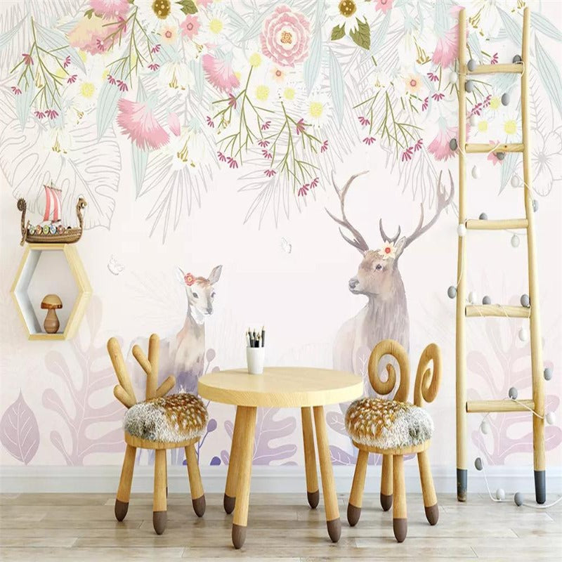 Papier Peint Animaux <br/> Cerf avec Fleurs