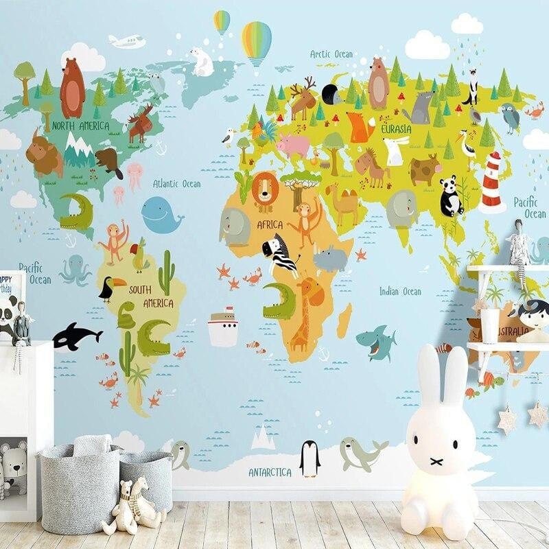 Papier Peint Carte du Monde Animaux