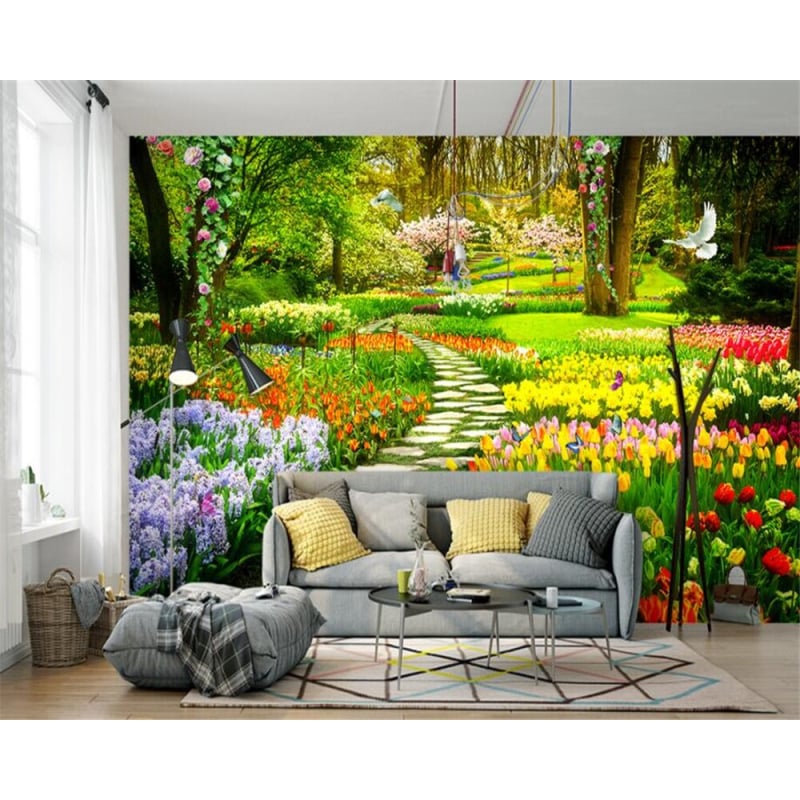 papier peint jardin fleuri