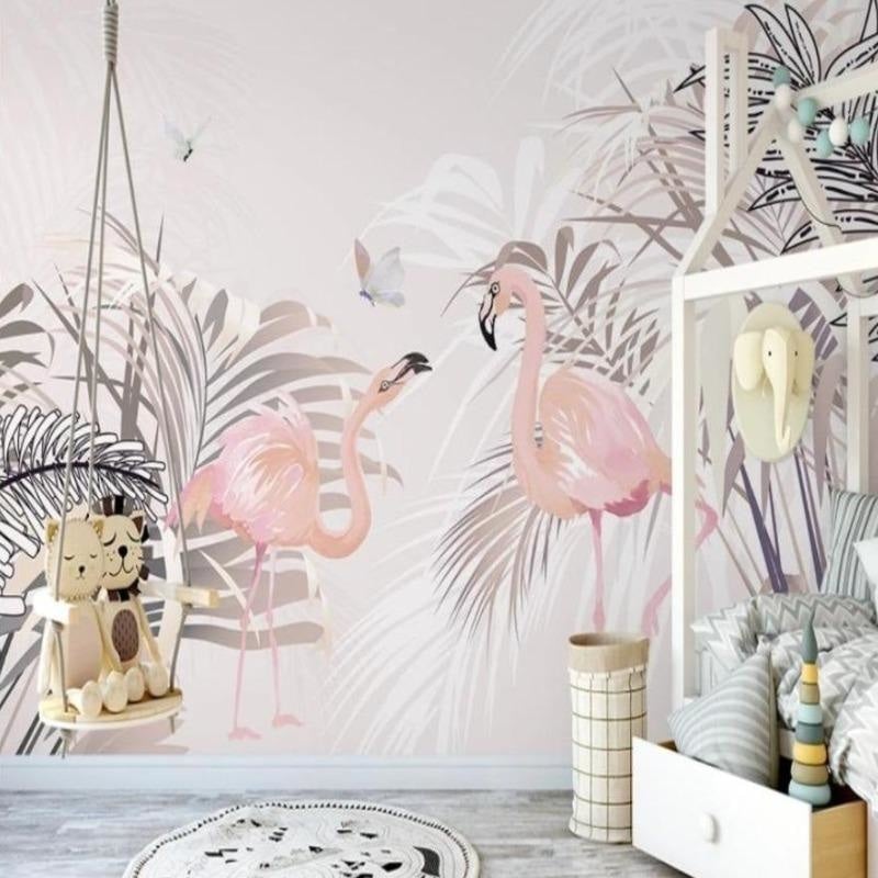 Papier Peint Jungle Flamant Rose