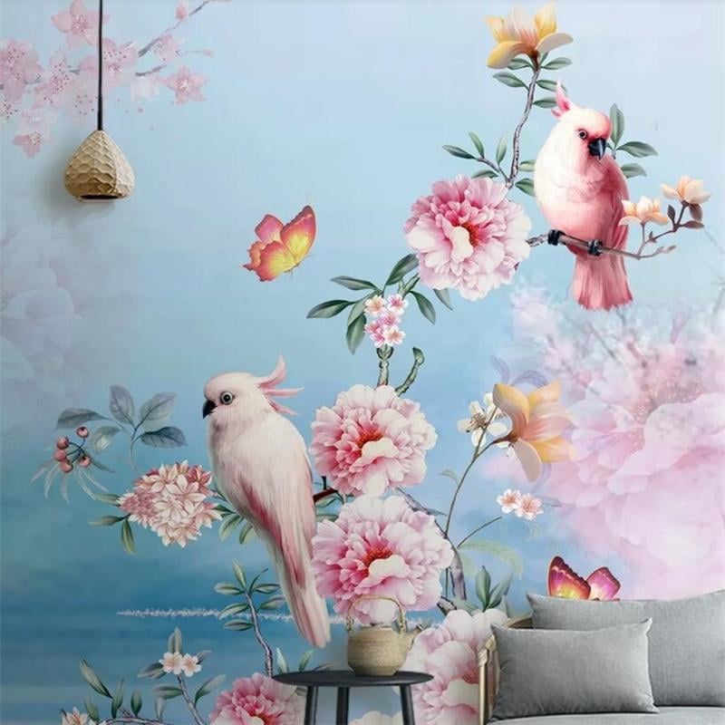 Papier Peint Oiseaux Volatiles et Fleurs