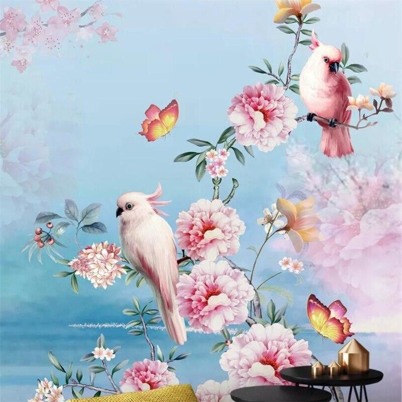 Papier Peint Oiseaux Volatiles et Fleurs