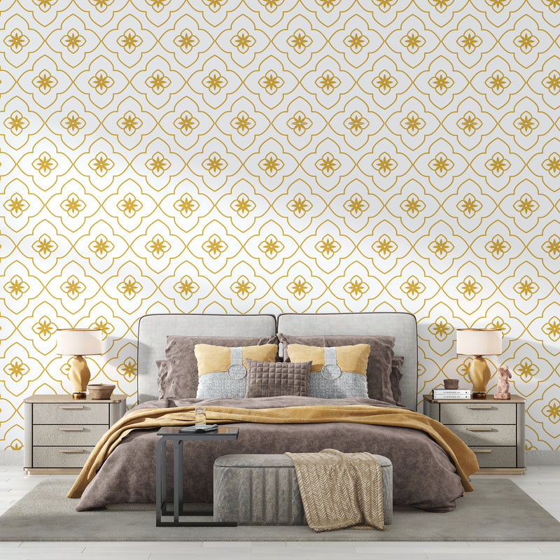 White and Gold Art Deco Wallpaper 